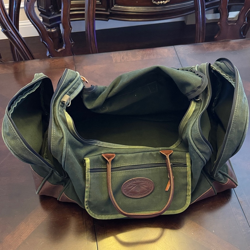 Vintage ORVIS BATTENKILL 25" Green Canvas Leather Duffle Bag - EUC - Picture 13 of 14